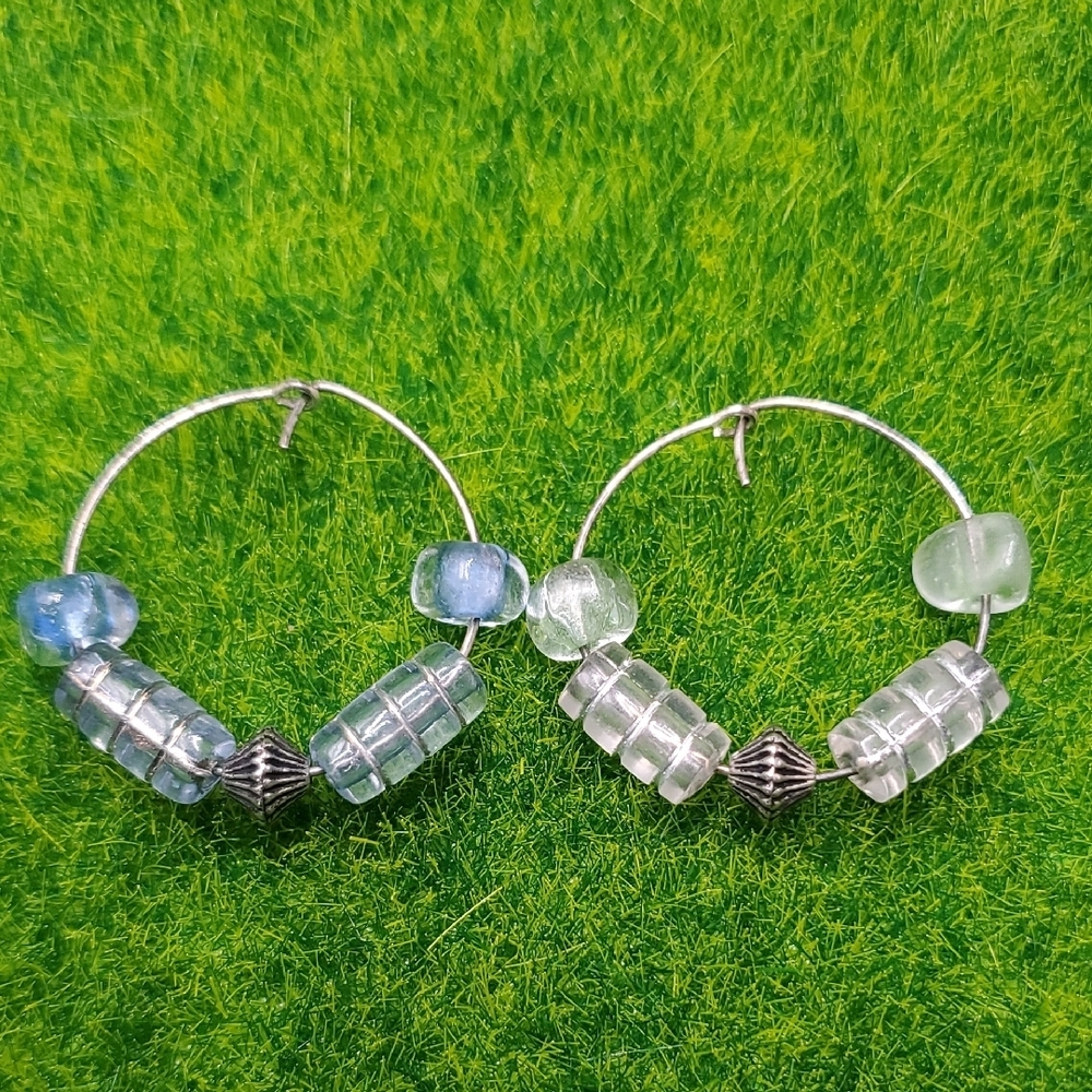 Cerulean And Clear Peaceful Bliss Hoop Earrings For Pierced Ears E1008